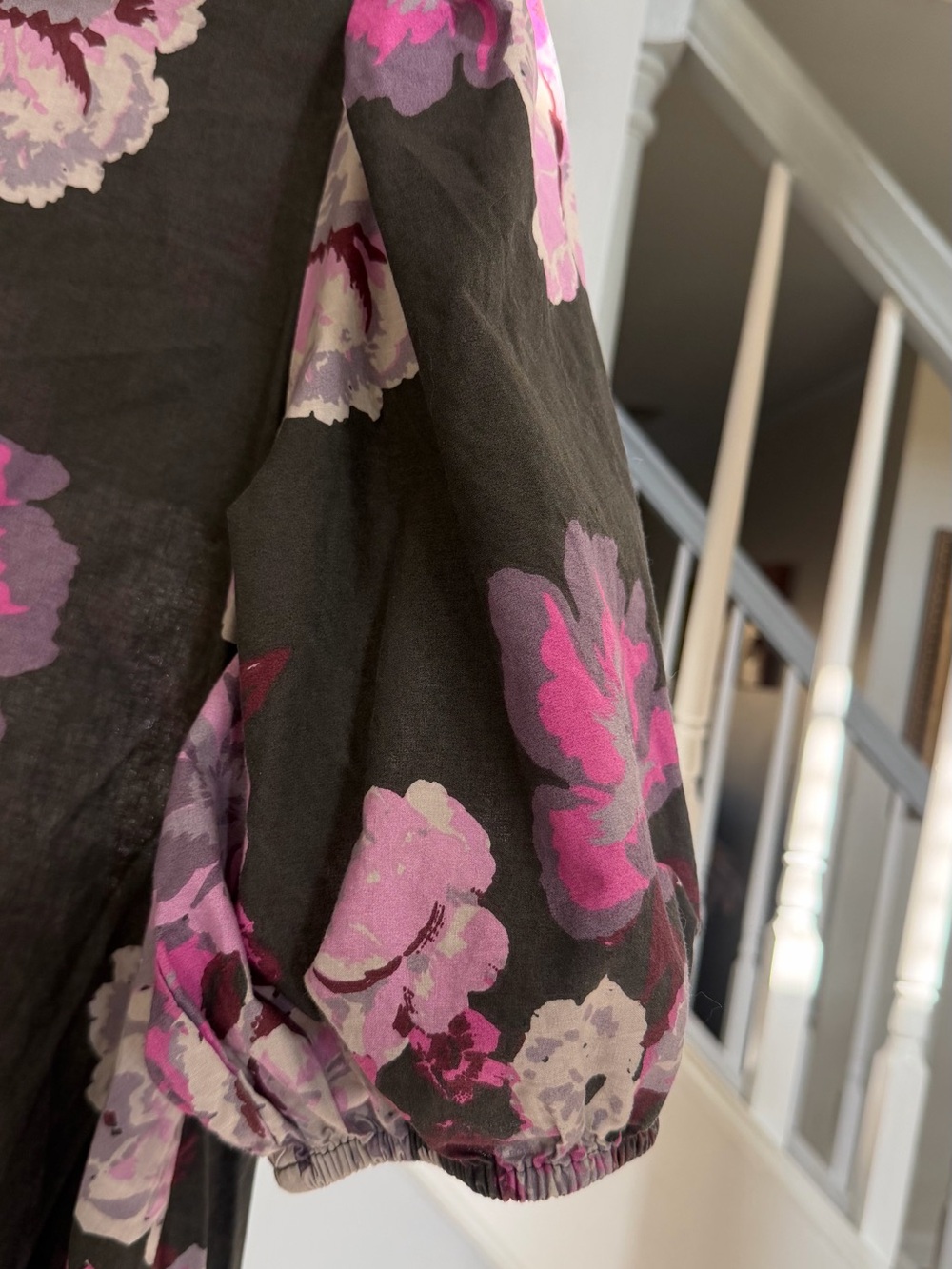 Free People Girls Floral Puff-Sleeve Dress in Pink and Gray - Picture 5 of 12